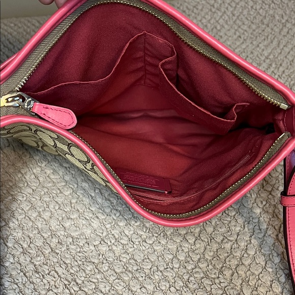 Coach Tan and Pink Signature Crossbody Bag - Picture 9 of 16